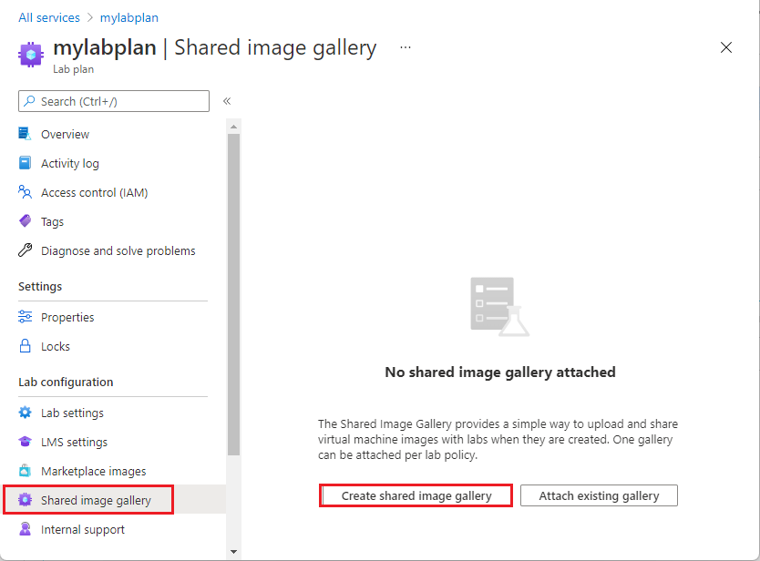 Create shared image gallery button