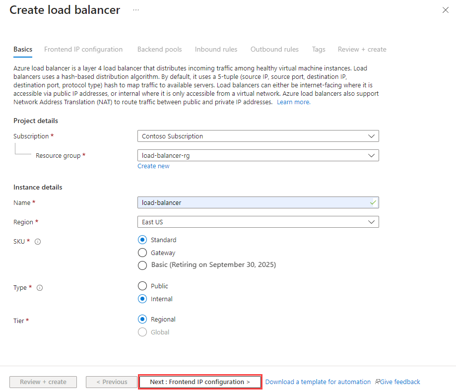 Quickstart: Create an internal load balancer - Azure portal - Azure Load  Balancer | Microsoft Learn