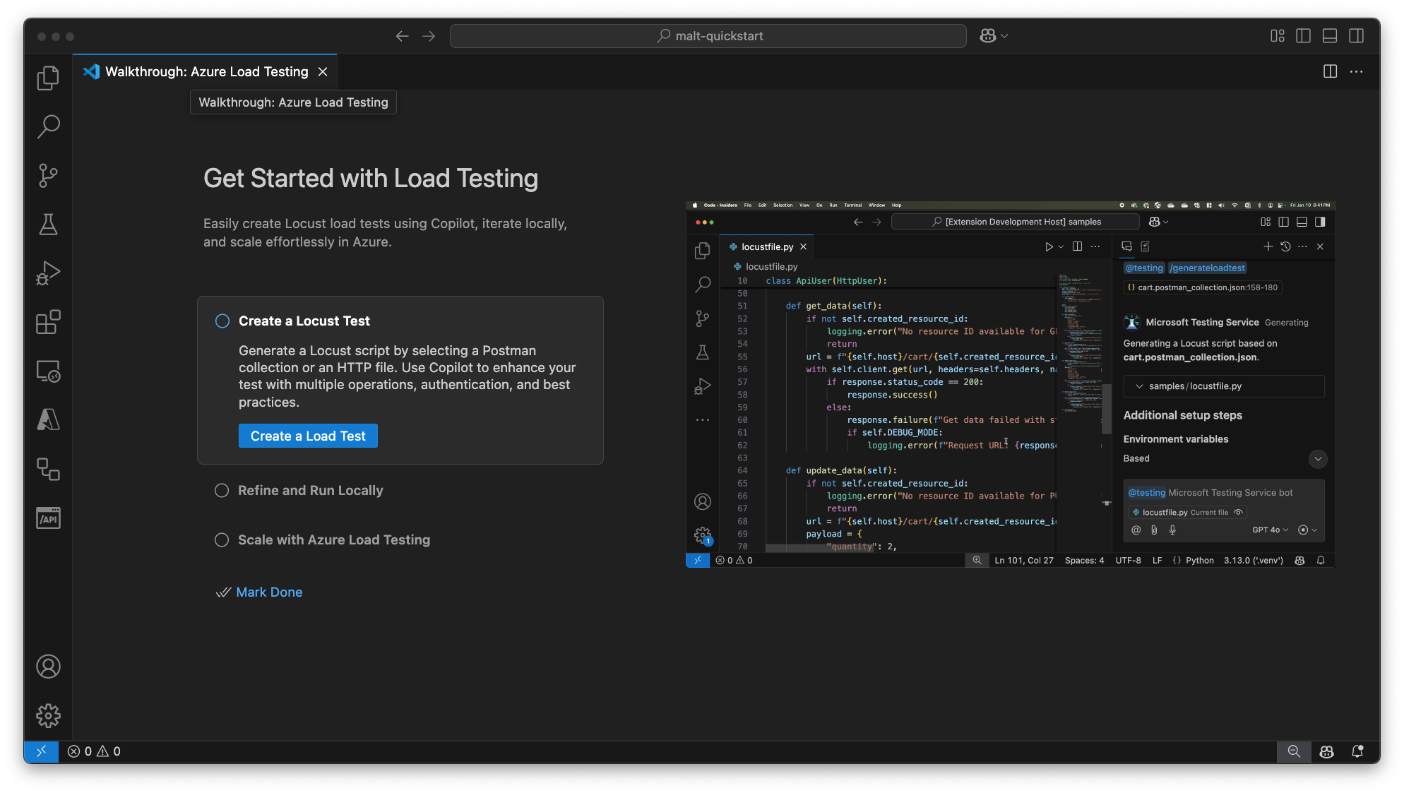 Quickstart: Create and run load tests from Visual Studio Code - Azure ...