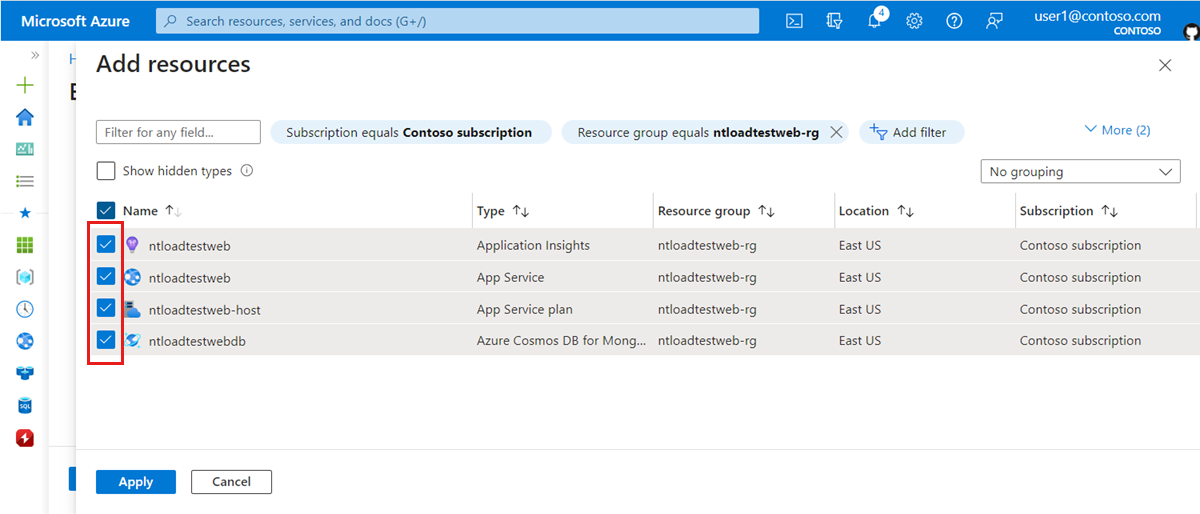 Screenshot that shows how to add app components to a load test in the Azure portal.