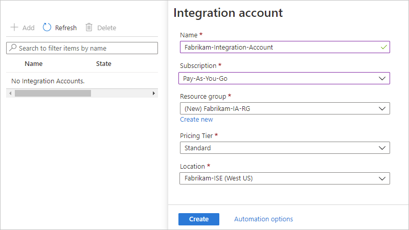 Select integration service environment