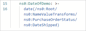Screenshot showing code view with direct mapping relationship between source and target elements.