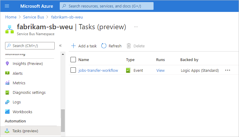 Screenshot showing "Tasks" pane with created replication task.