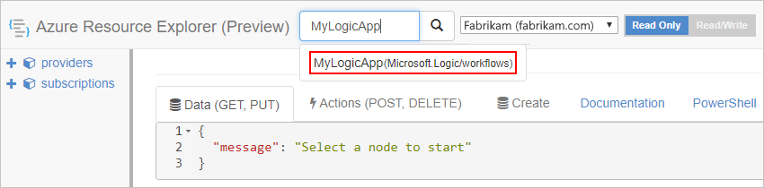 Screenshot that shows the explorer search box, which contains your logic app name.