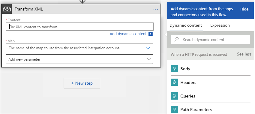 Screenshot showing multi-tenant designer with opened dynamic content list, cursor in "Content" box, and opened dynamic content list.