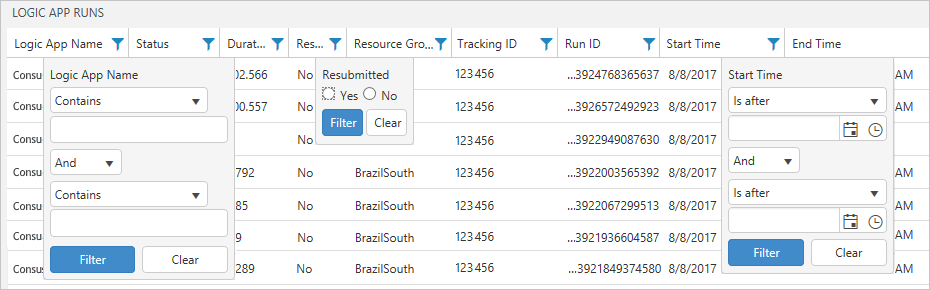 Screenshot showing example client-side filter using column filters.