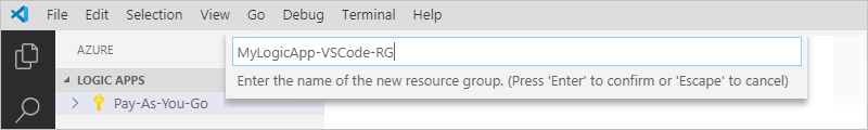 Provide name for your Azure resource group