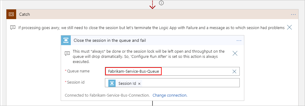 Service Bus action - "Close a session in a queue and fail"