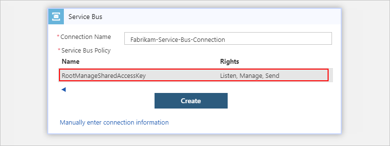 Select Service Bus policy and then "Create"