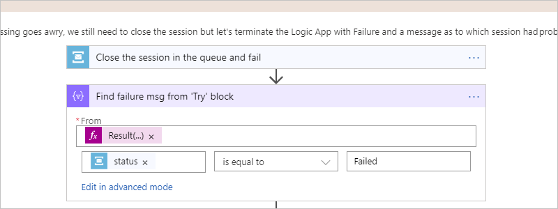 Filter array action - "Find failure msg from 'Try' block"