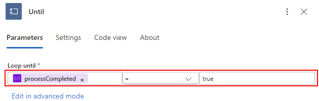 Screenshot shows the completed Until loop.