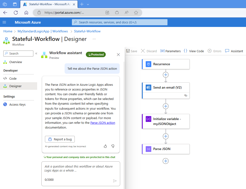 Microsoft sta portando le applicazioni AI to Logic (standard) con Workflow Assistant in anteprima pubblica