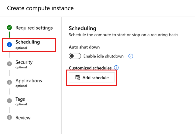 Screenshot: Add schedule in advanced settings.