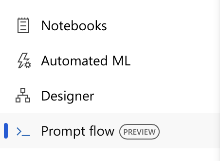 Screenshot that shows the location of prompt flow on the left menu.