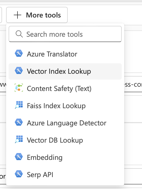 Screenshot that shows the list of available tools.