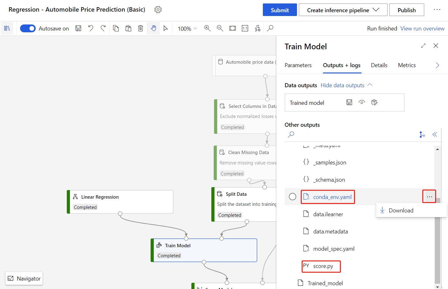 Screenshot of download files for deployment in right pane