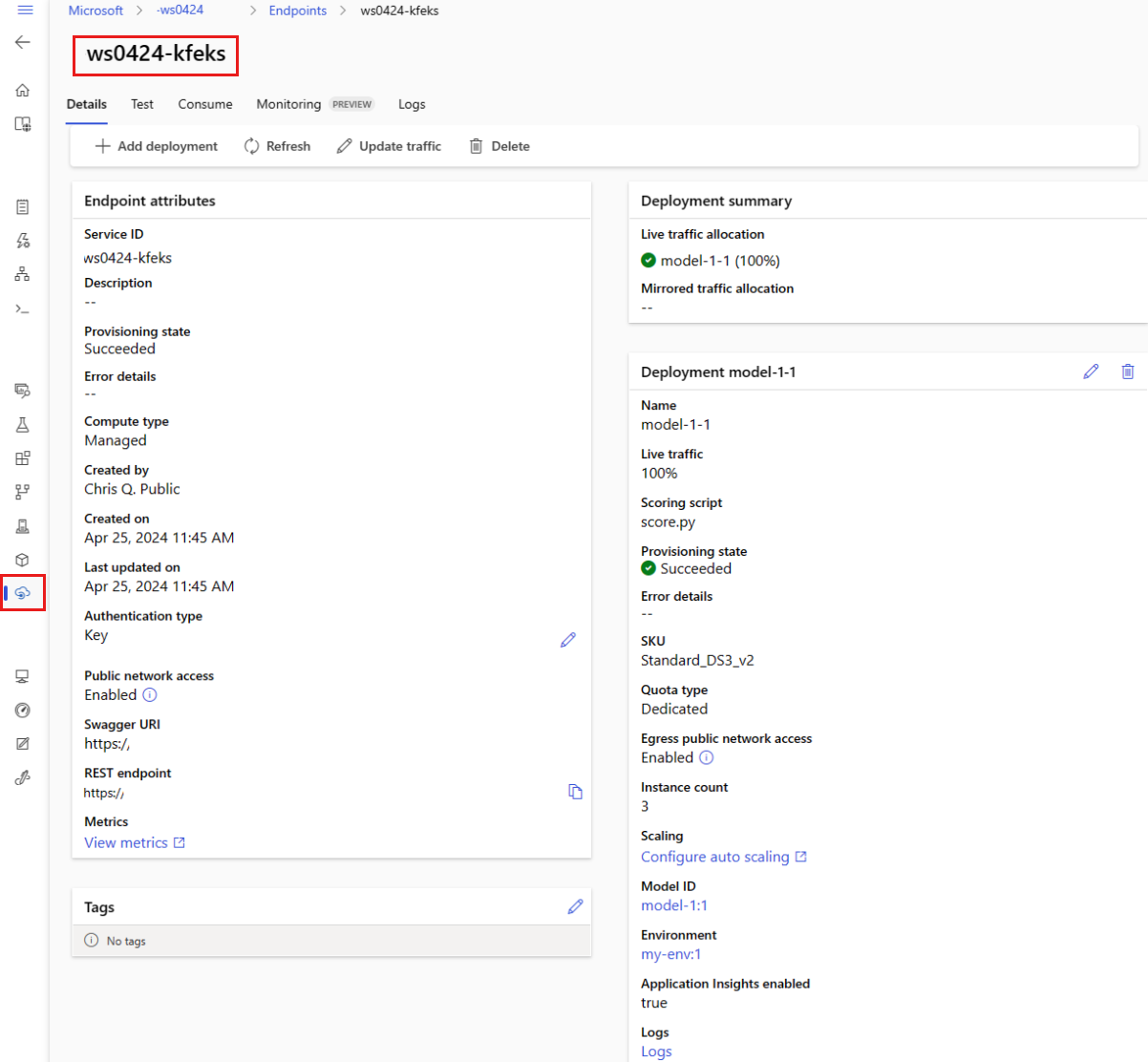 Screenshot of managed endpoint details view.