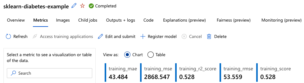 Screenshot of training results.