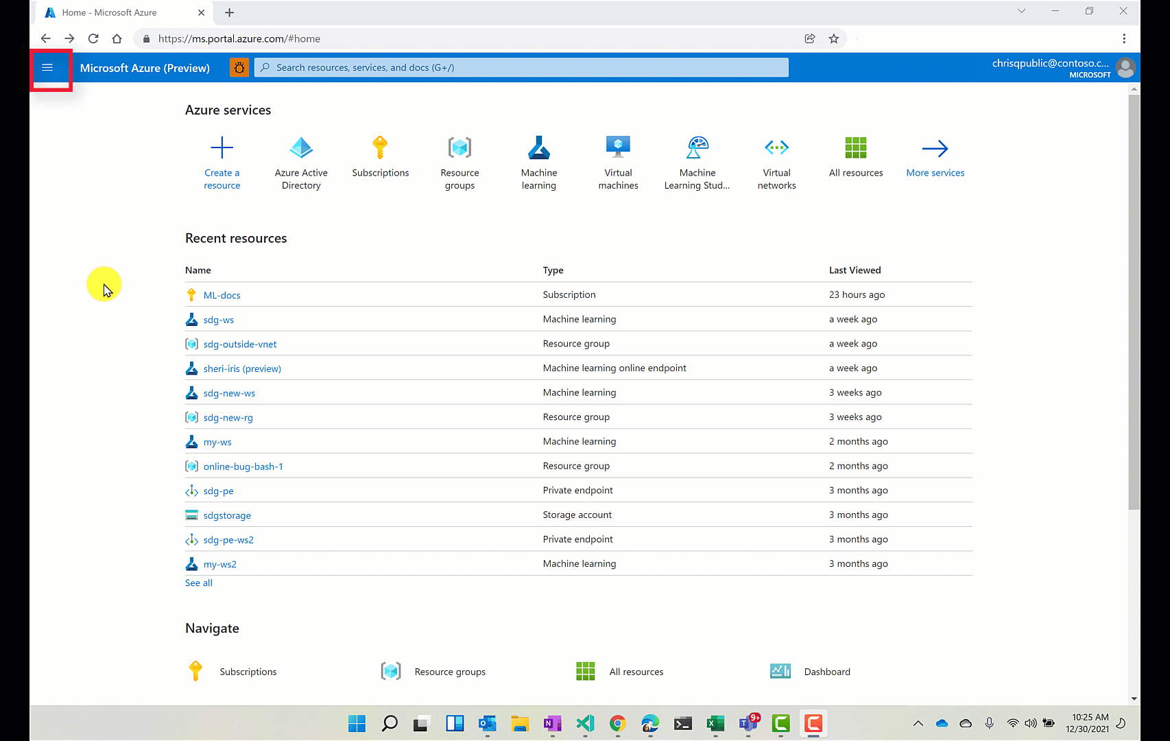 Screenshot show how to create a  workspace in Azure portal.