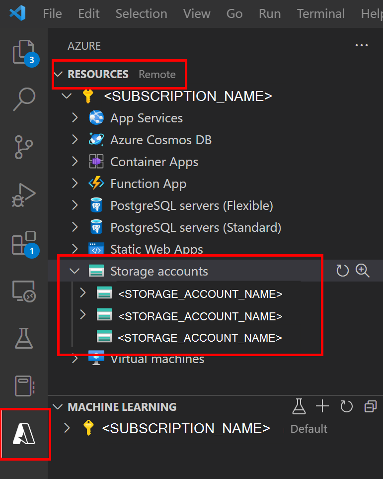 Screenshot of storage resources.
