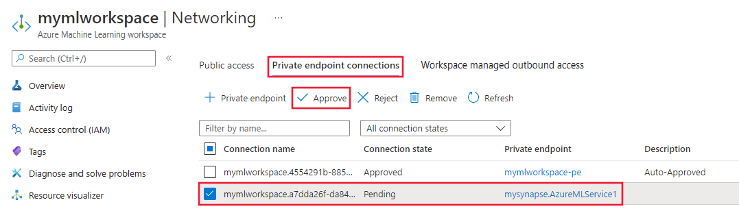 Screenshot of the private endpoint approval.