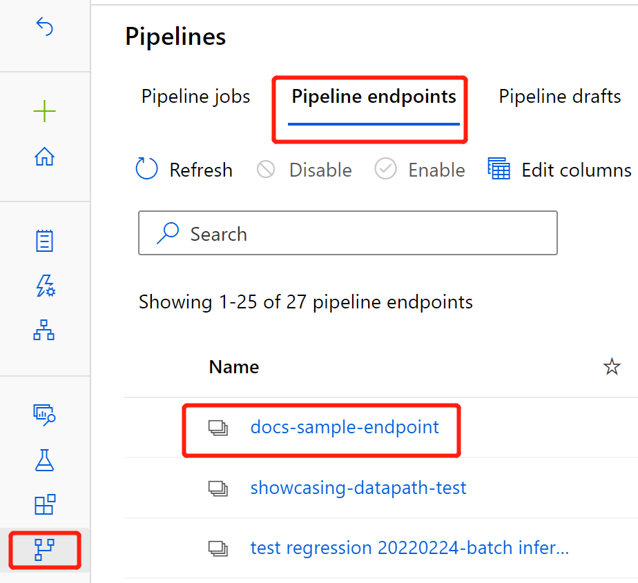 Screenshot of the pipeline endpoint tab.