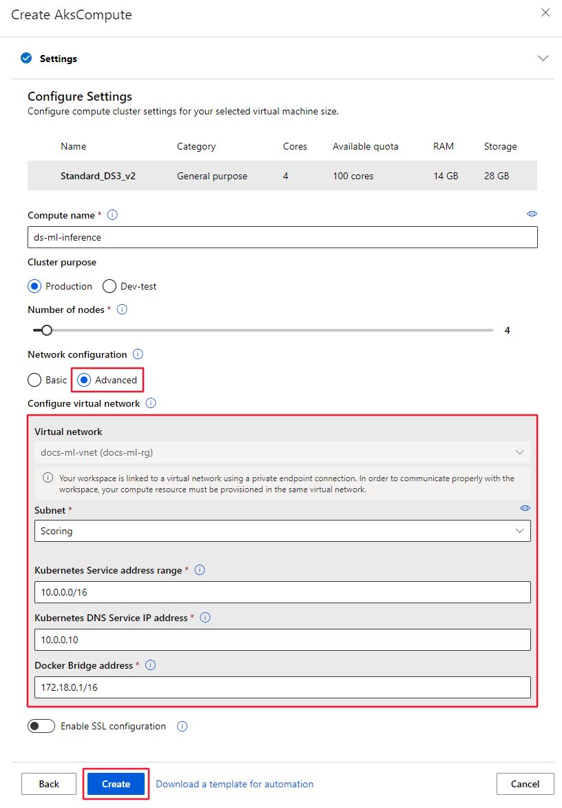 Screenshot of configure network settings.