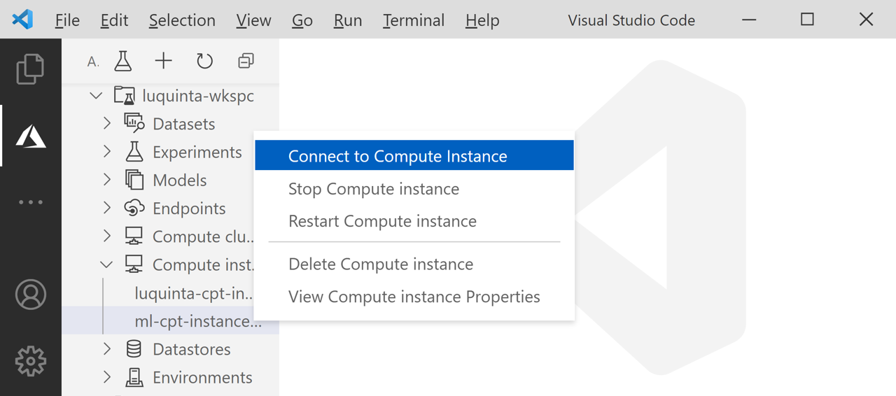 Connect to compute instance Visual Studio Code Azure Machine Learning Extension
