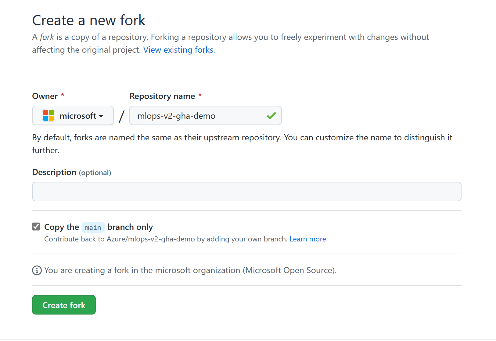 Screenshot of GitHub fork.