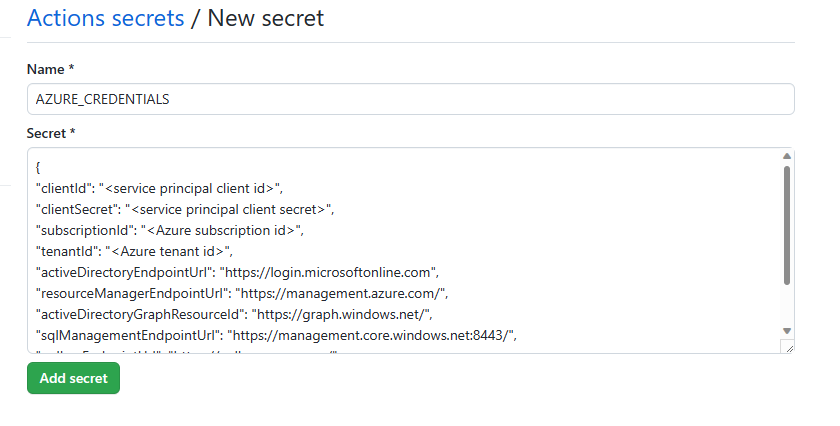 Screenshot of GitHub Secrets String 1.