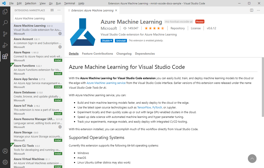 Install Azure Machine Learning VS Code Extension