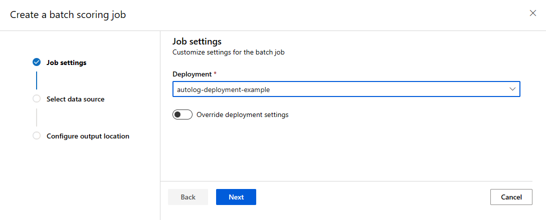 Screenshot of using the deployment to submit a batch job.