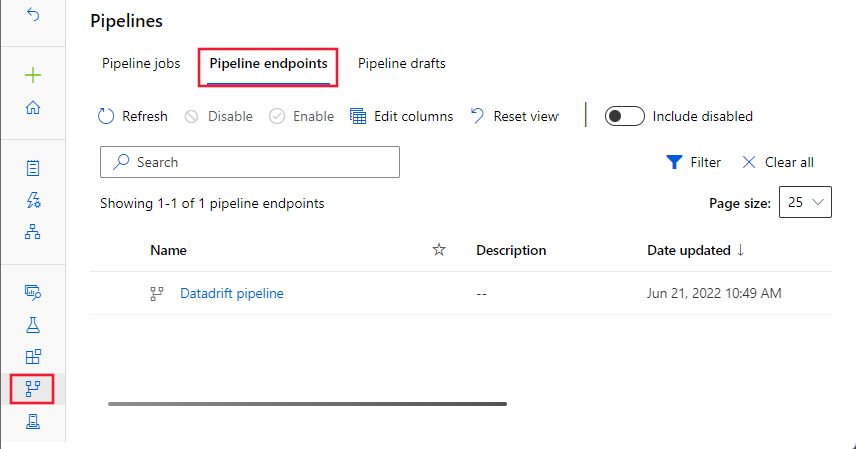 Screenshot showing pipeline endpoints.