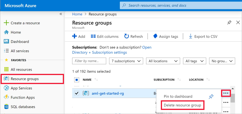 Image showing how to delete an Azure resource group.