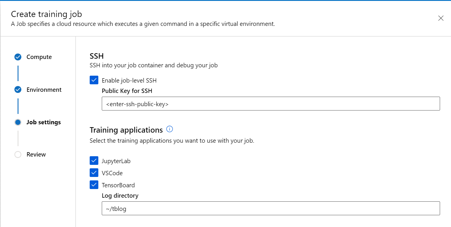 Screenshot of selecting a training application for the user to use for a job.
