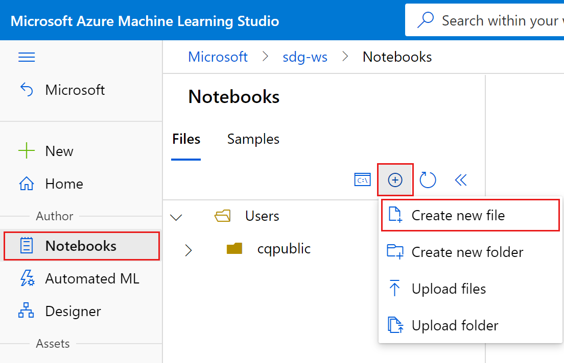 Screenshot: create a new notebook file.
