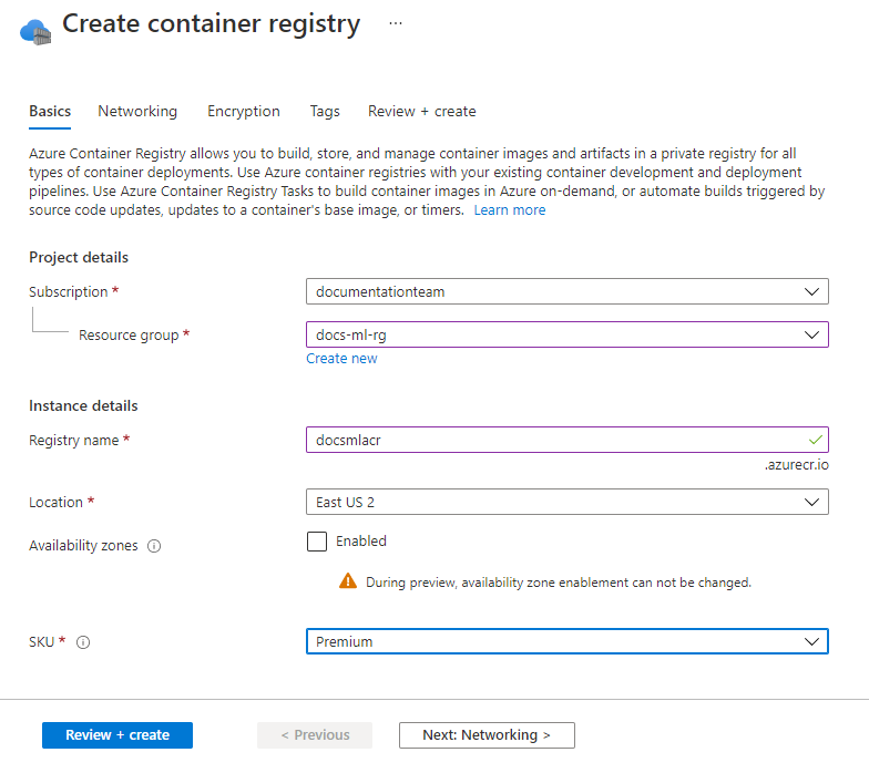 Create a container registry