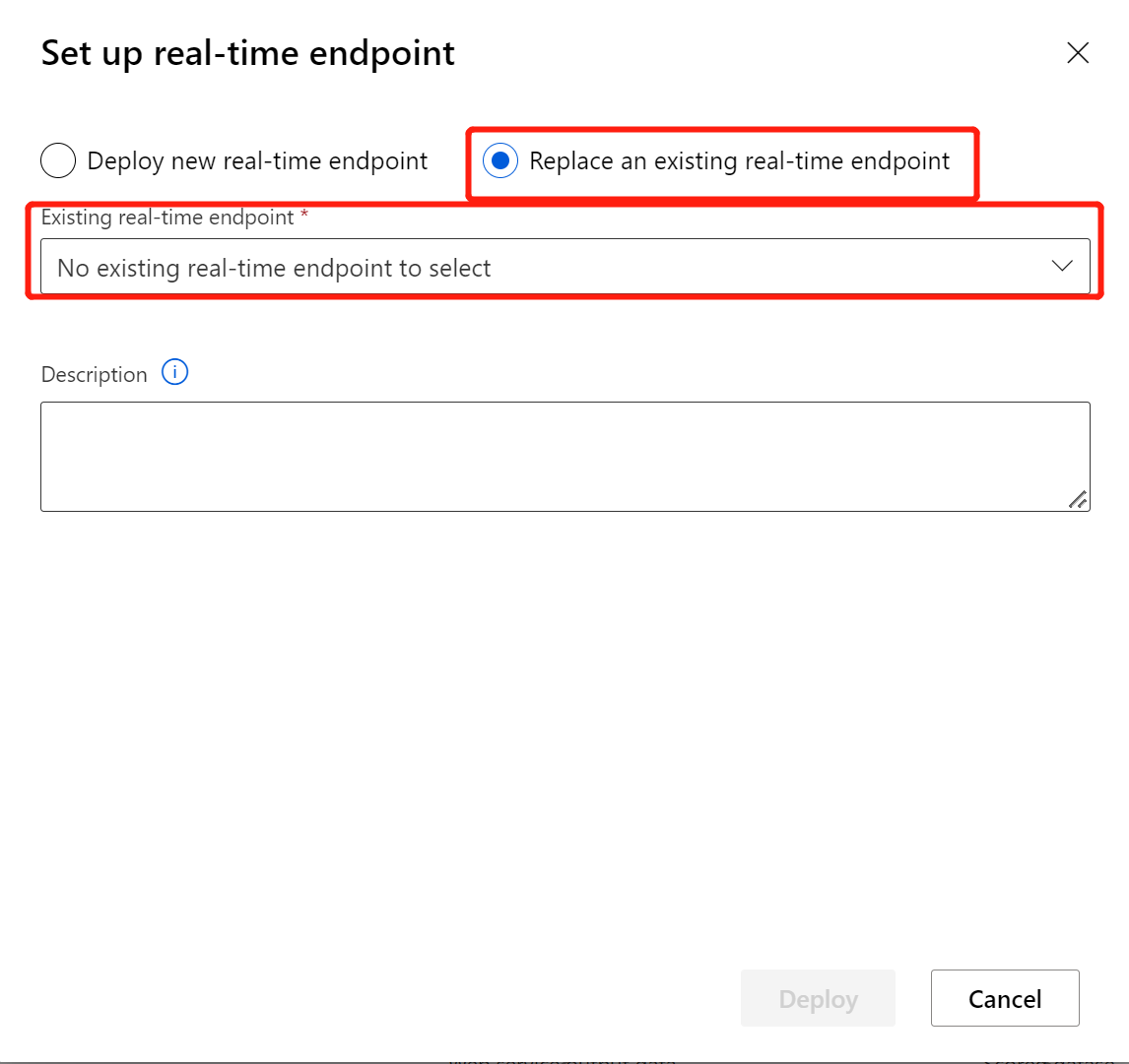 Screenshot showing how to replace existing real-time endpoint.
