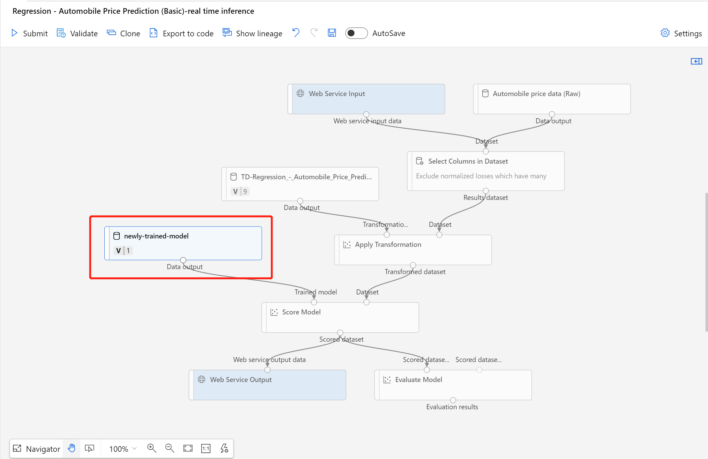 Screenshot showing how to modify inference pipeline.