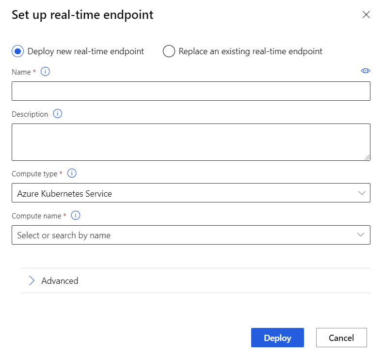 Screenshot showing how to set up a new real-time endpoint.