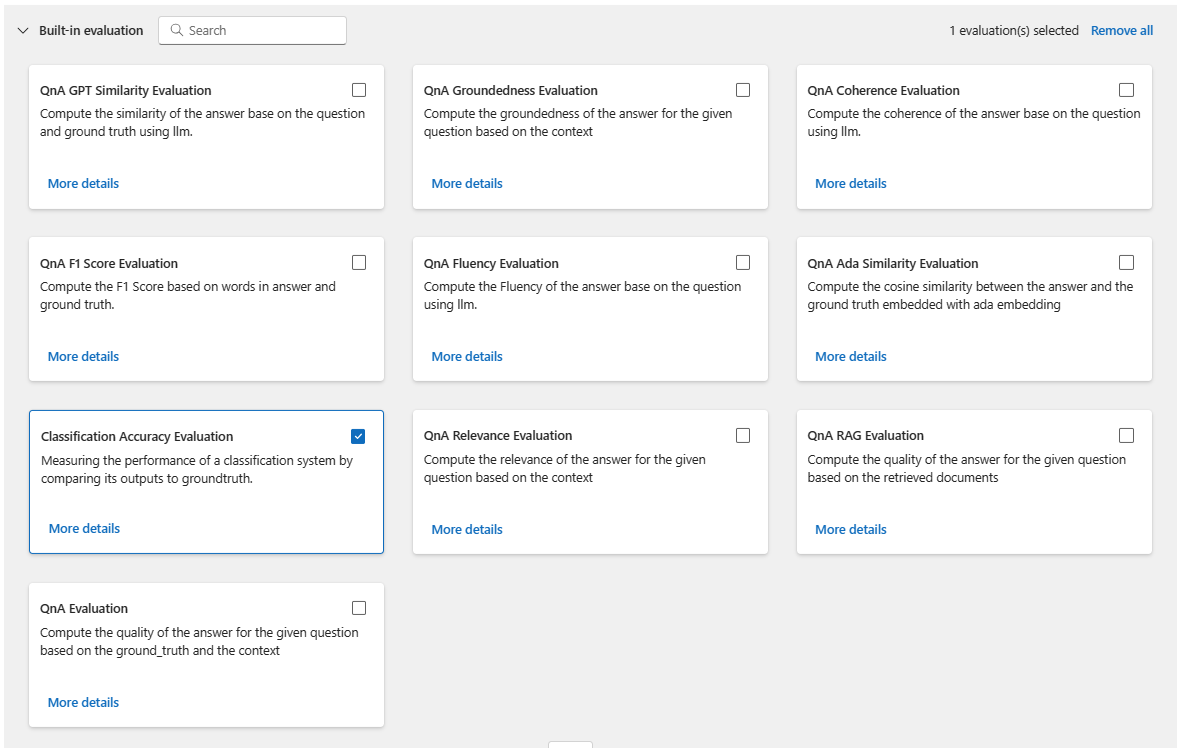 Screenshot of evaluation settings where you can select built-in evaluation method.