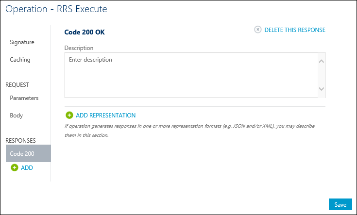 Screenshot shows the Operation R R S Execute page with a Save button.
