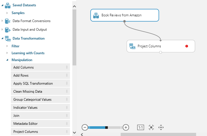Connect the book reviews dataset module to a Project Columns module