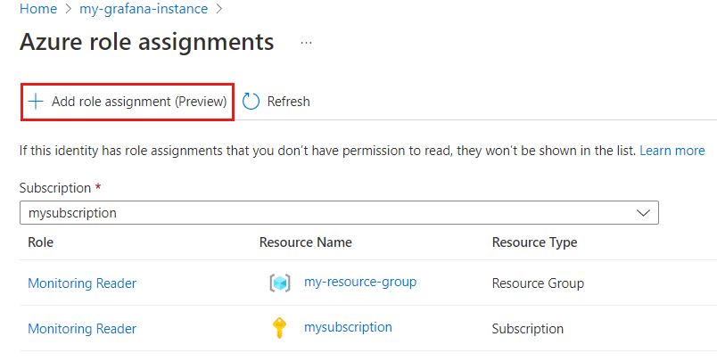 Screenshot of the Azure platform: Adding role assignment.