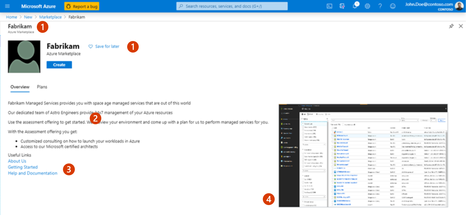 Illustrates how this offer appears in the Azure portal.