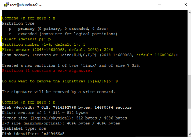 Putty client command-line screenshot showing the commands and output for erased data.