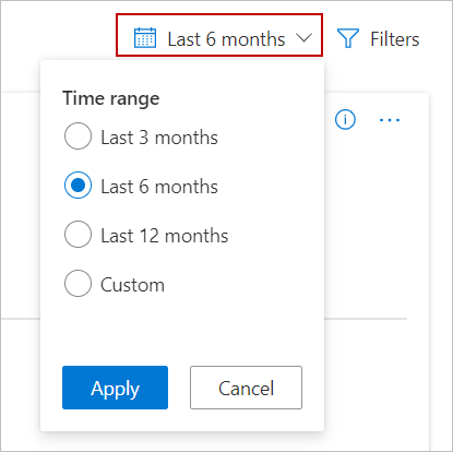 Screenshot of the month range filter on the revenue dashboard.