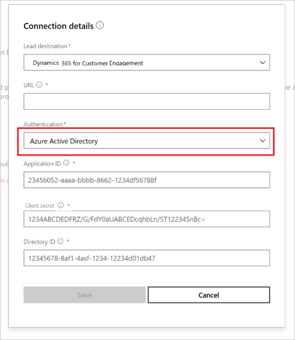 Authentication with Azure Active Directory selected