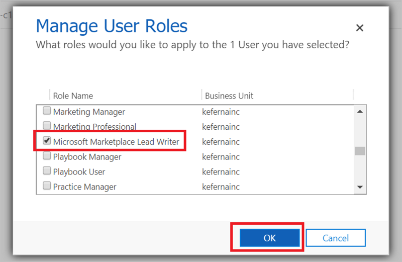 Manage User Roles pane