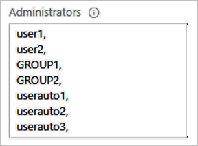 Screenshot that shows the Administrators box of Active Directory connections window.